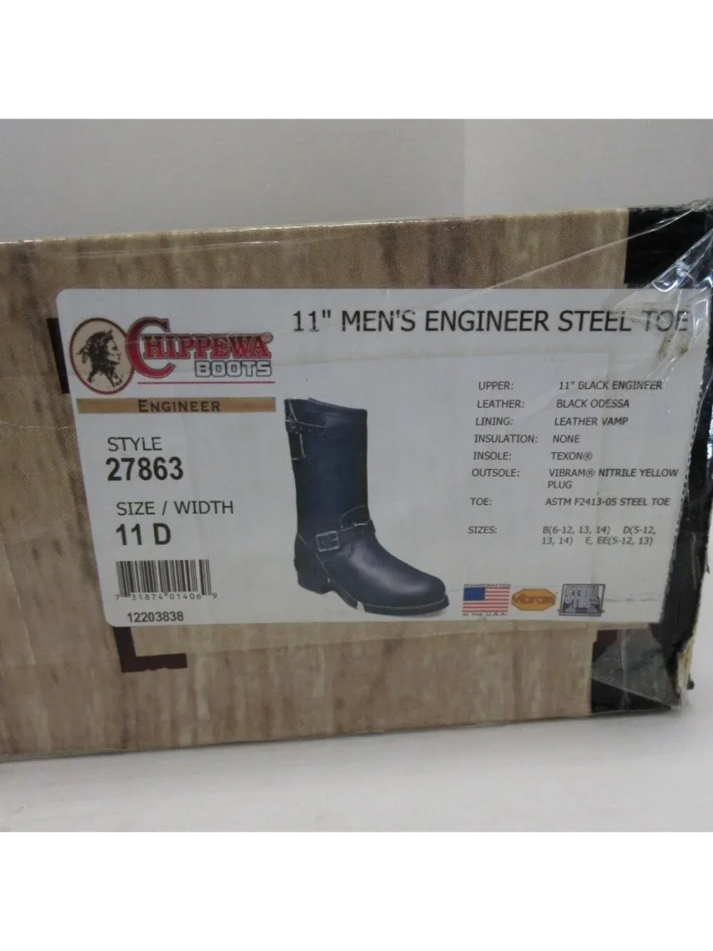Chippewa Boots 11 D Leather Engineer Steel Toe Vibram Sole 27863 NEW